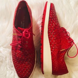 PONS QUINTANA RED WOMEN WOVEN LEATHER LACEUP SHOES